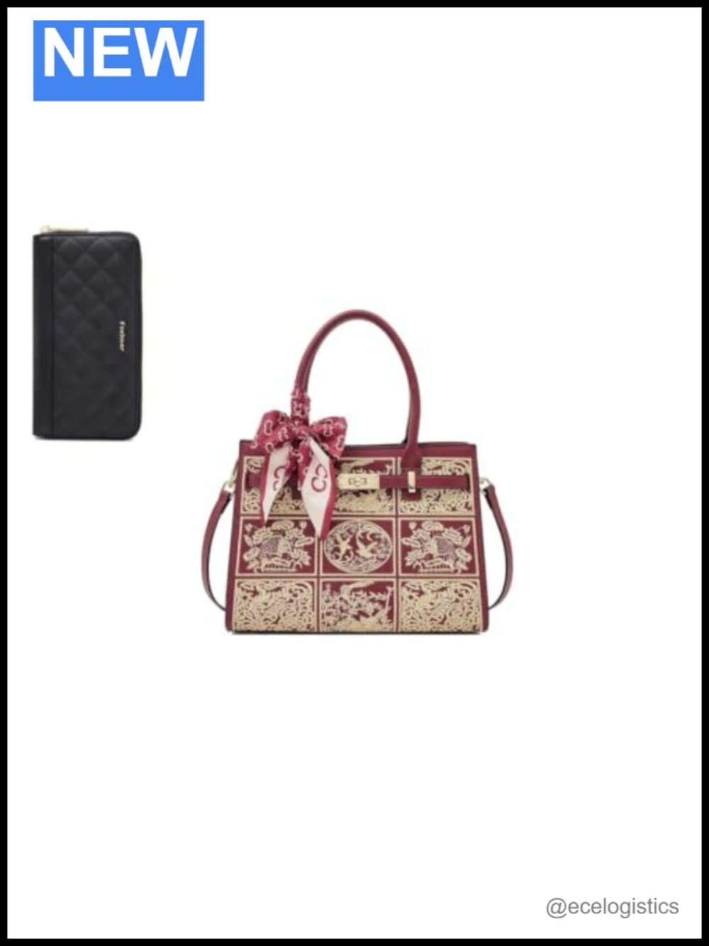 Quilted Tote Bag with Wristlet Wallet, Women's Leather Gift Set